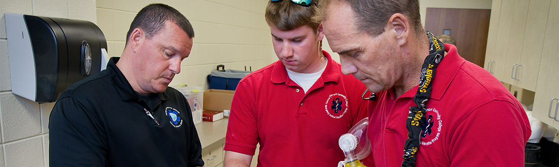 Law and Public Safety staff and students in a paramedic demonstration